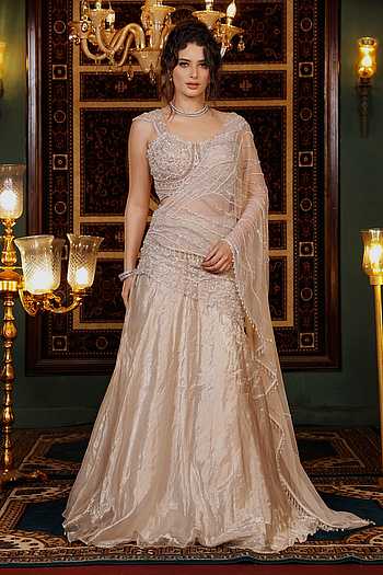 Pure Silk Tissue Net Embellished Lehenga Set