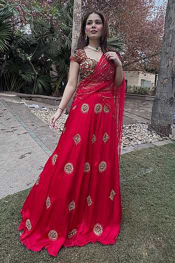 Hand Embroidered Satin Silk Lehenga Set
