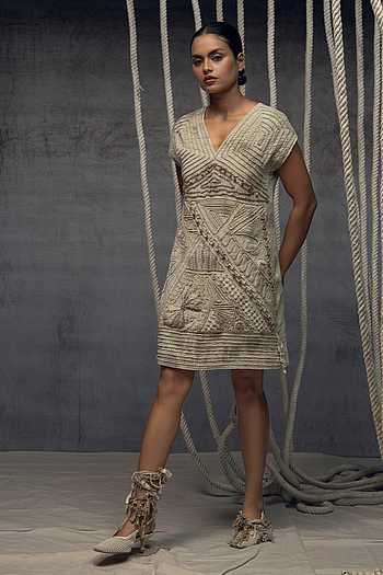 Ivory Crushed Embroidered Dress