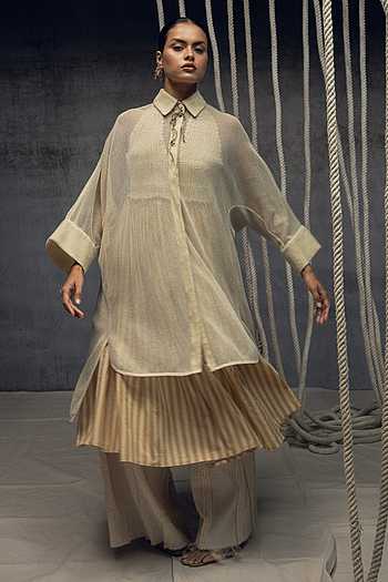 Ivory Mesh Shirt Dress