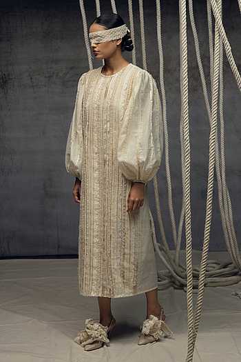 Ivory Silk Fringing Column Dress