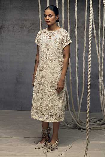 Ivory Paisley Lace Embroidered Dress