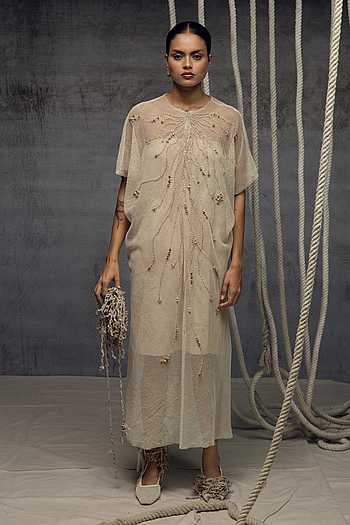 Open Mesh Embroidered Kaftan
