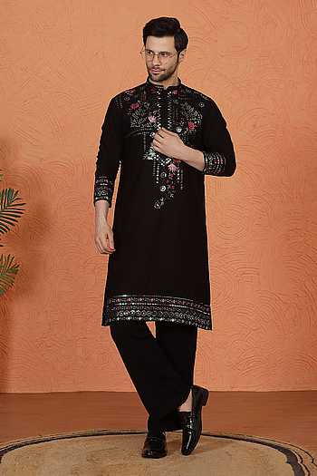 Embroidered Cotton Silk Kurta Set