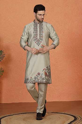 Embroidered Cotton Silk Kurta Set