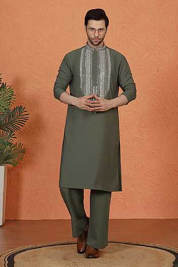 Embroidered Cotton Kurta & Pant Set
