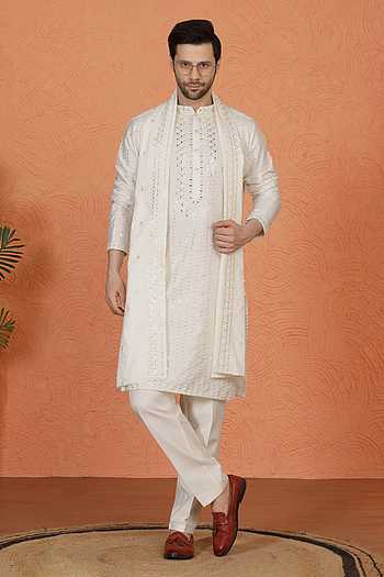 Embroidered Cotton Silk Kurta Set