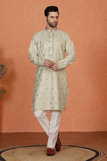 Mirror Embroidered Cotton Silk Kurta Set