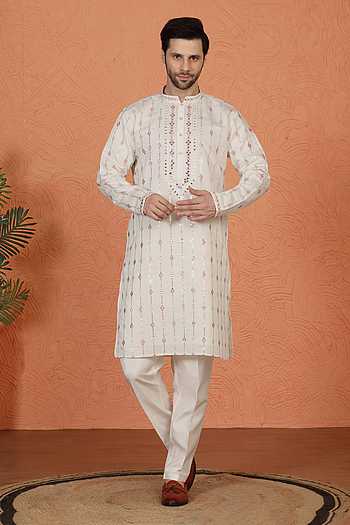 Embroidered Cotton Silk Kurta & Pant Set