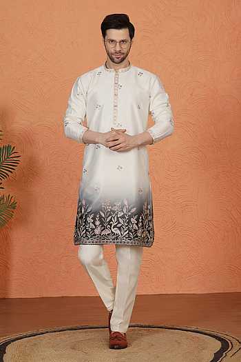 Embroidered Cotton Silk Kurta & Pant Set