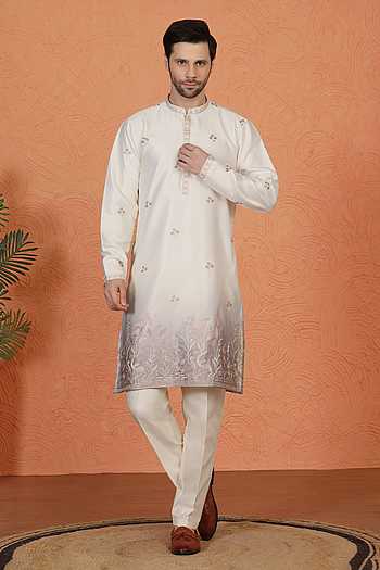 Embroidered Cotton Silk Kurta & Pant Set