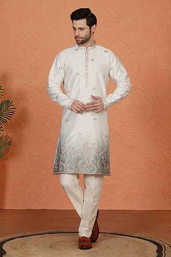 Embroidered Cotton Silk Kurta & Pant Set