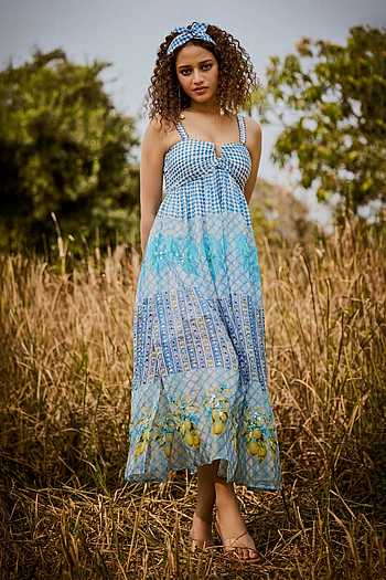 Back Bow Printed Organza Dress