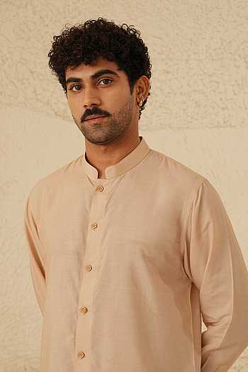 slim fit dress slacks Men Rose Gold Tissue Full Sleeves Shirt Sangeet  Viveagham