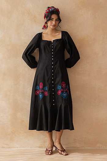 Midnight Cotton Midi Dress