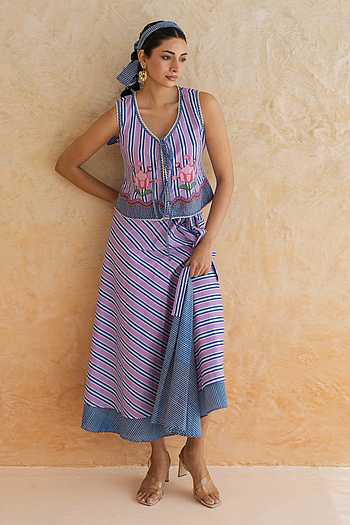 Viola Stripe Pattern Top With Skirt