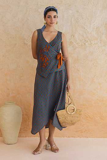 Alora Stripe Pattern Top With Skirt