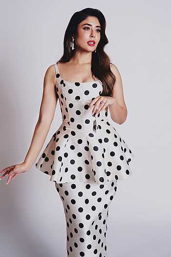 strapless open back dress Givenchy 80s Silk Burlap Tiered Polka Dot Peplum Gown – Recess main image 0