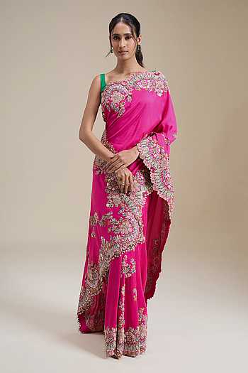 Floral Embroidered Saree With Unstitched Blouse Piece