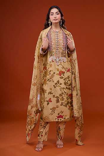 Floral Leaf Print Kurta Set
