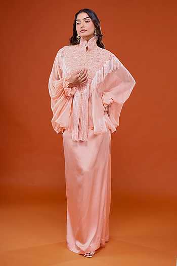 Embroidered Cape & Straight Skirt Set