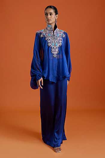 Floral Embroidered Jacket & Skirt Set