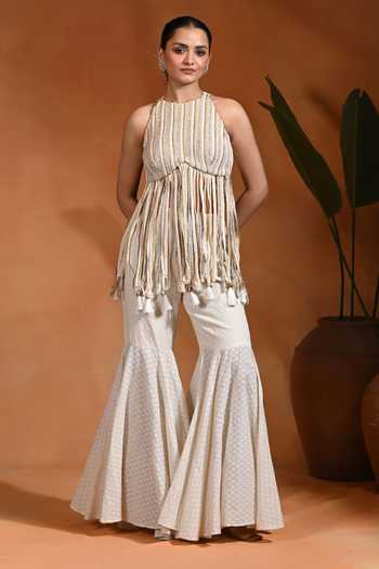 Chamcham Tassel Peplum Kurta Sharara Set