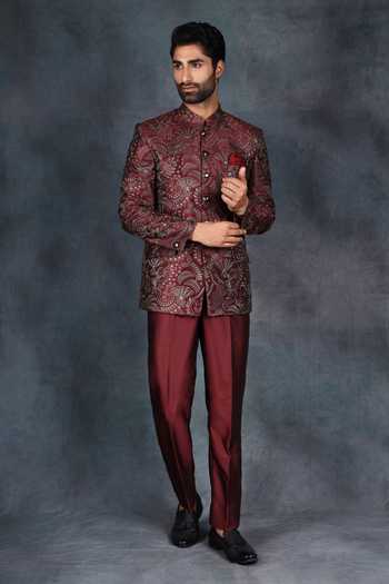Embroidered Jacquard Bandhgala Set