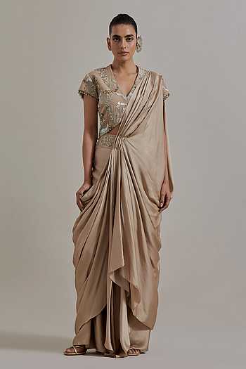 Pre-Draped Saree & Embellished Blouse Set