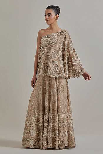 Embellished One Shoulder Top Skirt Set