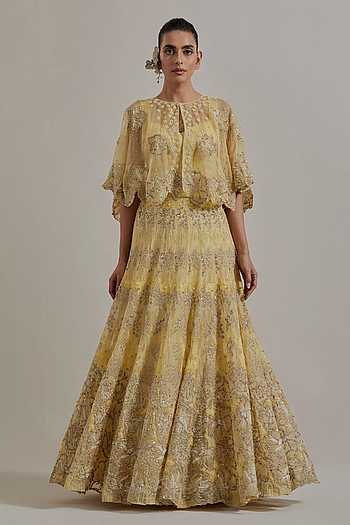 Hand Embellished Organza Cape & Skirt Set