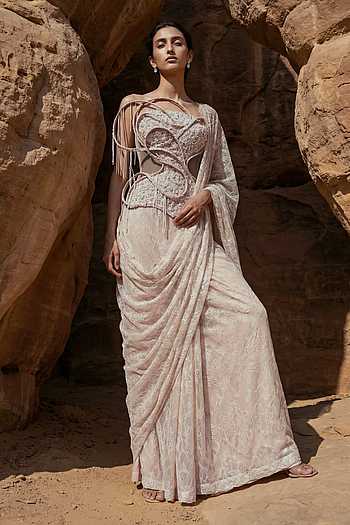 Hand Embroidered Saree Gown