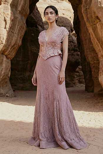 Lace Work Top Skirt Set
