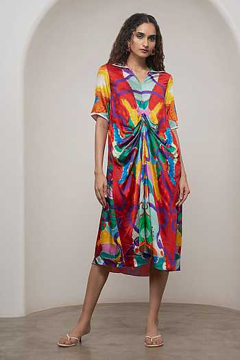 Alya Printed Draped Shirt Dress