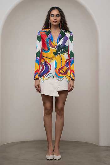 Ruel Wavy Print Blazer & Skirt Set