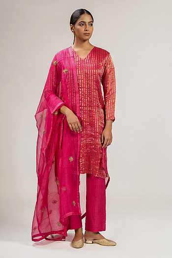 Handwoven Striped Chanderi Silk Kurta Set