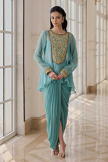 green dhoti dress for women Indo Western Dhoti Set: Dark Green Bandhani Jacket