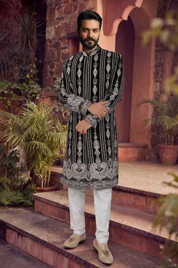 Embroidered Velvet Sherwani & Pant Set