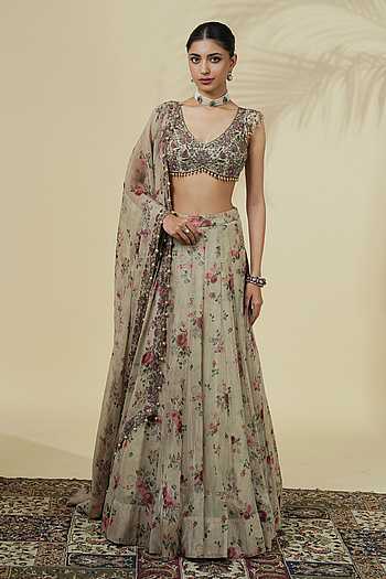 Vintage Rose Print Lehenga Set