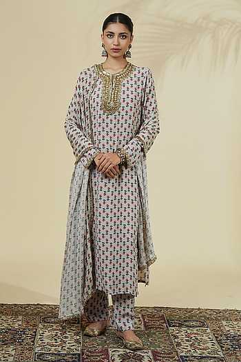 Vintage Rose Butti Print Kurta Pant Set