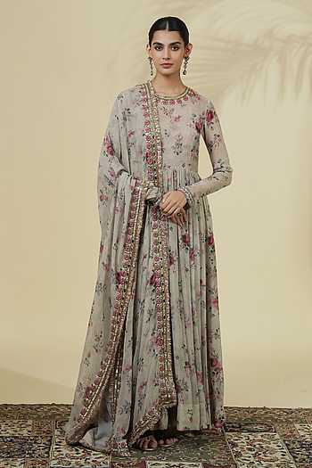 Vintage Rose Print Anarkali Set