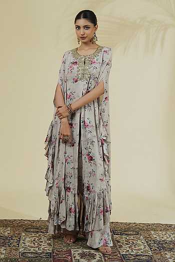 Vintage Rose Print Kaftan & Pant Set