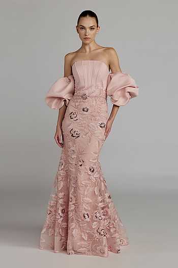 Puff Sleeve Embroidered Gown
