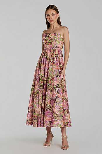 Floral Sequin Embroidered Strapless Dress