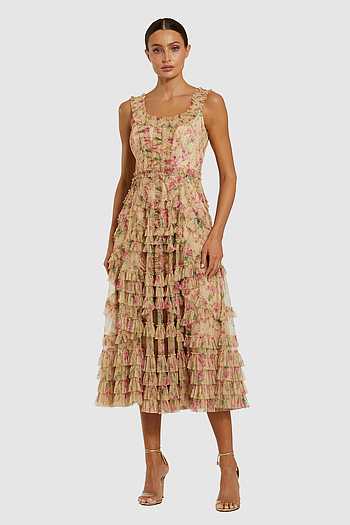 Floral Print Micro Ruffle Dress