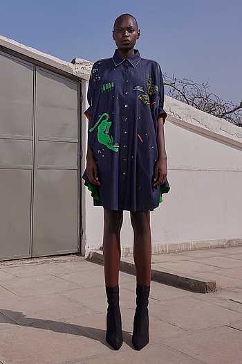 funky shirt dress Funky Vintage Jonathan Martin 70s Mini Blue Abstract Mini Shirt Dress S, M