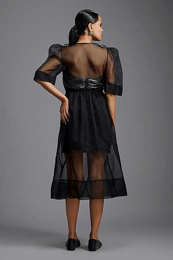 Black Corset Dress Black Sheer Formal Dress Sheer Black Sculpted Midi Dress (Copy) L Black Pure Organza