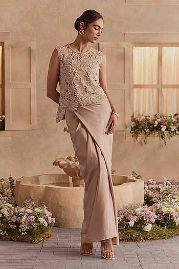 Meher Embroidered Top & Fluid Draped Skirt Set