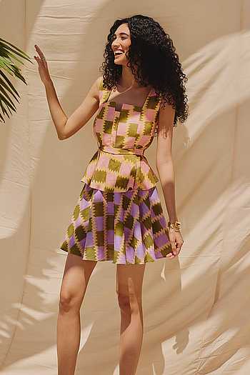 Pop Blocks Peplum Top & Skirt Set