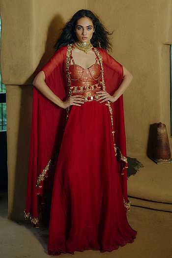 Aishani Embroidered Cape Lehenga Set